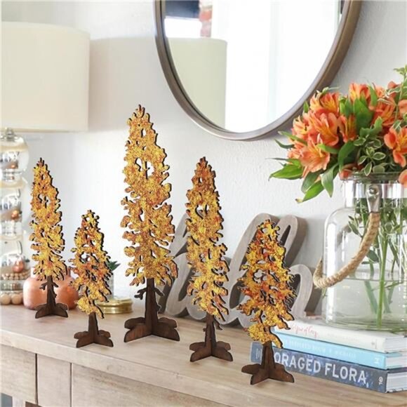 New 5PCS Rustic Wooden Fall Trees - Free Standing Table Decor for‎ Home & Mantel - Picture 2 of 7